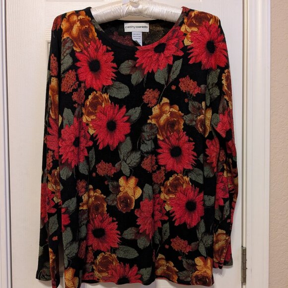 Cathy Daniels Lightweight Sweater Floral on Black - Picture 2 of 9